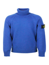 Stone Island Long-sleeved Turtleneck Sweater In Warm Stretch Cotton With Badge On The Left Sleeve In Blu Royal