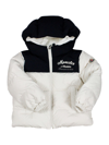 MONCLER JOE DOWN JACKET PADDED IN REAL TWO-TONE WHITE AND BLUE GOOSE DOWN WITH HOOD AND ZIP CLOSURE WELT POC