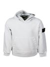 Stone Island Rocky Hooded Sweatshirt With Long Sleeves In Stretch Cotton With Badge On The Left Sleeve In White