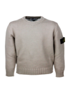 Stone Island Long-sleeved Round-neck Sweater In Warm Cotton With Badge On The Left Sleeve In Nut