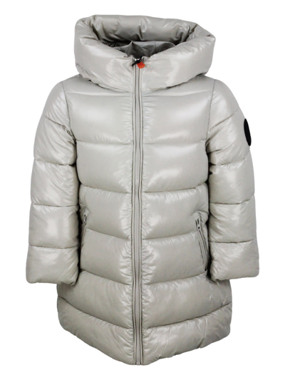 Save The Duck Kids' Long Luck Down Jacket With Hood With Animal Free Padding With Animal Free Padding With Zip Closure A In Beige