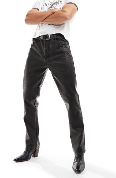 Asos Design Faux Leather Straight Leg Pants In Black