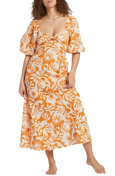 Billabong Paradise Cove 2 Cotton Midi Dress In Dried Mango