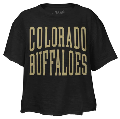 Retro Brand Original  Black Colorado Buffaloes Team Name Slub Cropped T-shirt