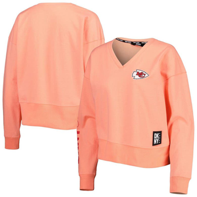 Dkny Sport White Las Vegas Raiders Lily V-neck Pullover Sweatshirt In Coral