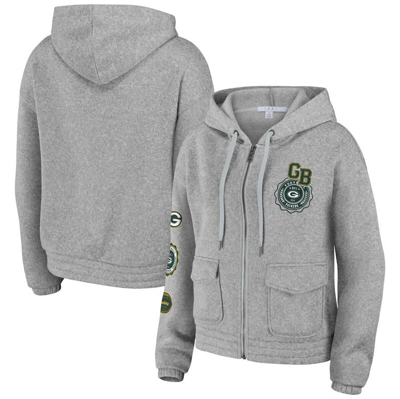 Wear By Erin Andrews Heather Gray Green Bay Packers Full-zip Hoodie