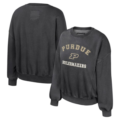 Colosseum Black Purdue Boilermakers Audrey Washed Pullover Sweatshirt
