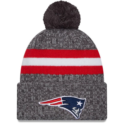 New Era Grey New England Patriots 2023 Sideline Sport Cuffed Pom Knit Hat