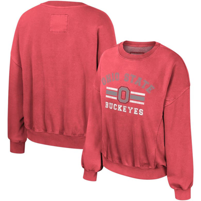 Colosseum Scarlet Ohio State Buckeyes Audrey Washed Pullover Sweatshirt
