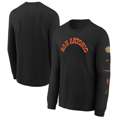 Nike Kids' Big Boys  Black Distressed San Antonio Spurs 2023/24 City Edition Max90 Long Sleeve T-shirt