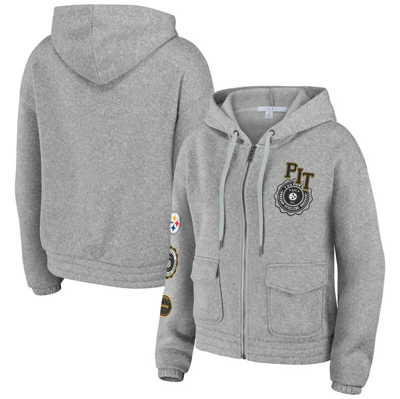 Wear By Erin Andrews Heather Gray Pittsburgh Steelers Full-zip Hoodie