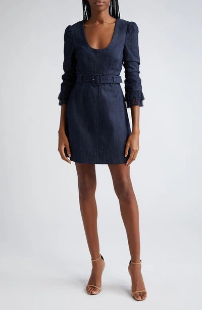 Cinq À Sept Lace Allegra Belted Long Sleeve Denim Minidress In Indigo