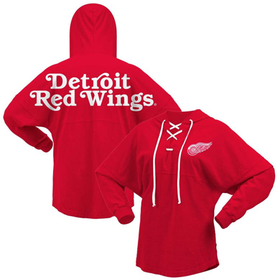 Fanatics Branded Red Detroit Red Wings Jersey Lace-up V-neck Long Sleeve Hoodie T-shirt