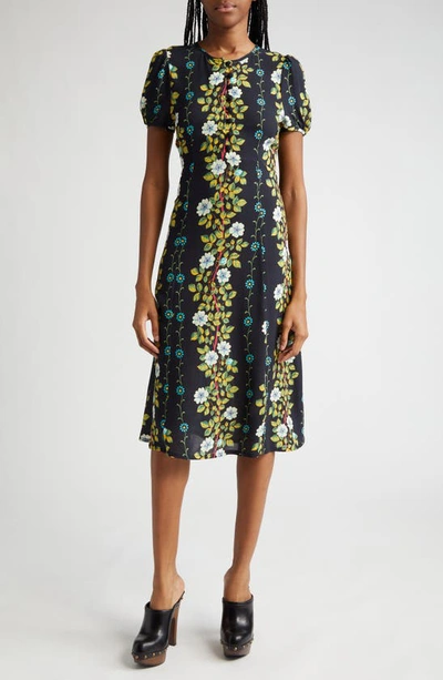 ETRO PLACED FLORAL PRINT PUFF SLEEVE DRESS