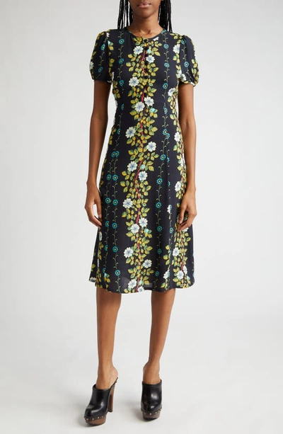 Etro Floral-print Midi Dress In Print On Black Ba