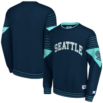 Starter Deep Sea Blue Seattle Kraken Faceoff Pullover Sweatshirt