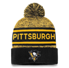 FANATICS FANATICS BRANDED BLACK/GOLD PITTSBURGH PENGUINS AUTHENTIC PRO CUFFED KNIT HAT WITH POM