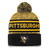 Fanatics Branded Black/gold Pittsburgh Penguins Authentic Pro Cuffed Knit Hat With Pom In Black