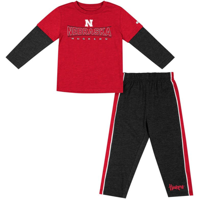 Colosseum Kids' Toddler  Scarlet/black Nebraska Huskers Long Sleeve T-shirt & Pants Set