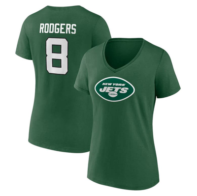 Fanatics Women's  Aaron Rodgers Green New York Jets Icon Name And Number V-neck T-shirt