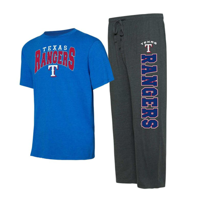 Concepts Sport Men's  Charcoal, Royal Texas Rangers Meter T-shirt And Pants Sleep Set In Charcoal,royal