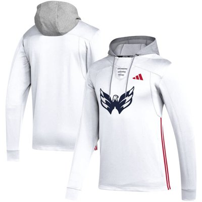 Adidas Originals Adidas White Washington Capitals Refresh Skate Lace Aeroready Pullover Hoodie