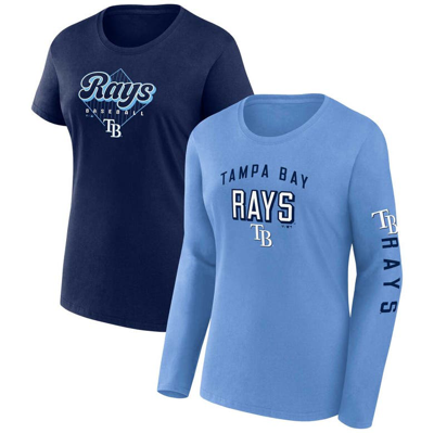 Fanatics Women's  Light Blue, Navy Tampa Bay Rays T-shirt Combo Pack In Light Blue,navy