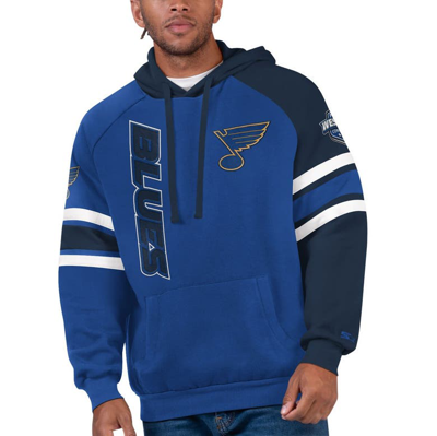 Starter Men's  Blue, Navy St. Louis Blues Gauntlet Raglan Pullover Hoodie In Blue,navy