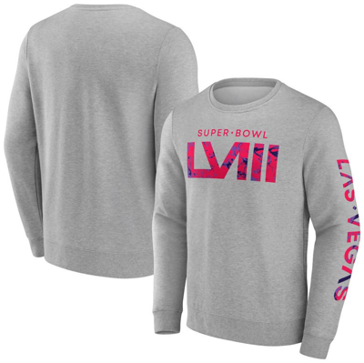 Fanatics Branded Gray Super Bowl Lviii Marble Wordmark Fleece Crew Sweatshirt