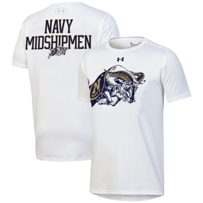 Under Armour Kids' Youth  White Navy Midshipmen Gameday Oversized Logo Performance T-shirt