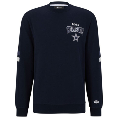 Boss X Nfl Navy/white Dallas Cowboys Drive Crew Neck Pullover Sweatshirt