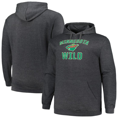 Profile Men's  Heather Charcoal Minnesota Wild Big And Tall Arch Over Logo Pullover Hoodie