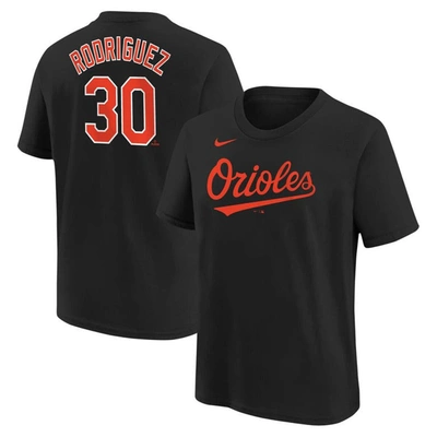 NIKE YOUTH NIKE GRAYSON RODRIGUEZ BLACK BALTIMORE ORIOLES NAME & NUMBER T-SHIRT