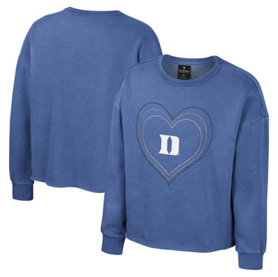Colosseum Kids' Big Girls  Royal Duke Blue Devils Audrey Washed Fleece Pullover Crewneck Sweatshirt