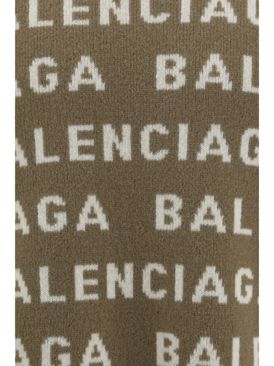 Balenciaga Men Allover Logo Crewneck Sweater In Brown