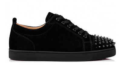 Pre-owned Christian Louboutin Louis Junior Spikes Veau Velours Sneaker Black
