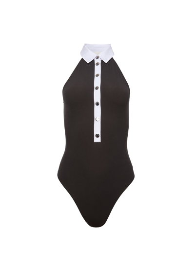 Fleur Du Mal High Collar Bodysuit In Black