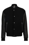 Hugo Boss Varsity-style Jacket With Monogram-embossed Leather Sleeves In Black
