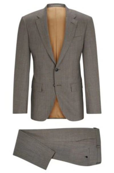 Hugo Boss Slim-fit Suit In Micro-patterned Stretch Wool In Light Brown