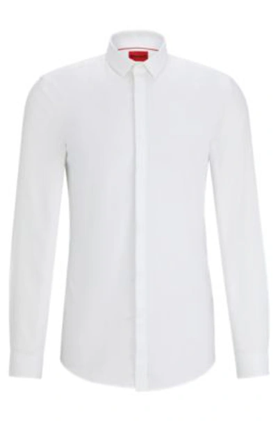 Hugo Slim-fit Shirt In Cotton Jacquard In White
