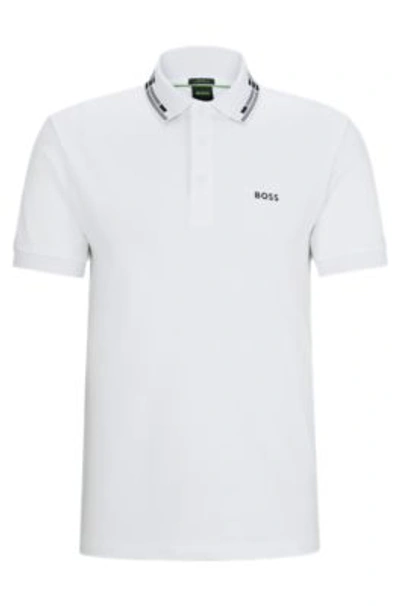 Hugo Boss Interlock-cotton Slim-fit Polo Shirt With Collar Graphics In White