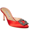 Manolo Blahnik Hangisimu 70 Satin Mule In Red