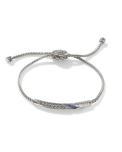 John Hardy Silver Blue Sapphire Classic Chain Station Bracelet In Metallic