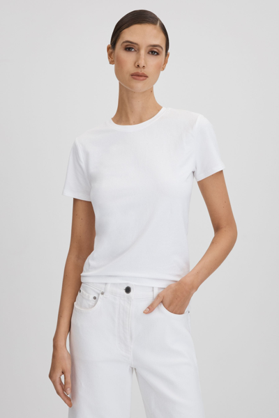 Good American White  Cropped Cotton Crew Neck T-shirt