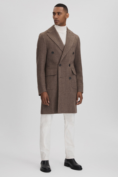 Oscar Jacobson Slim Fit Wool Double Breasted Coat In Dark Beige