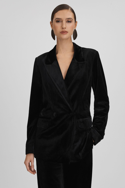 Good American Womens Black Boss 2.0 Double-breasted Velvet Blazer