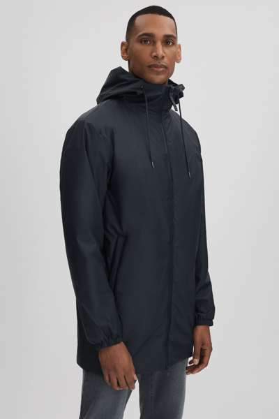 Rains Waterproof Long Jacket In Navy