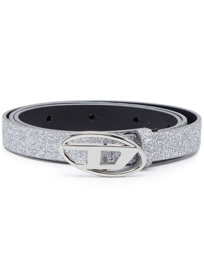 Diesel B-1dr 15 Logo-buckle Belt In Silver