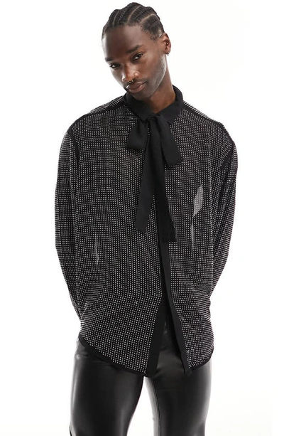 Asos Design Tie Neck Hidden Placket Shirt In Black
