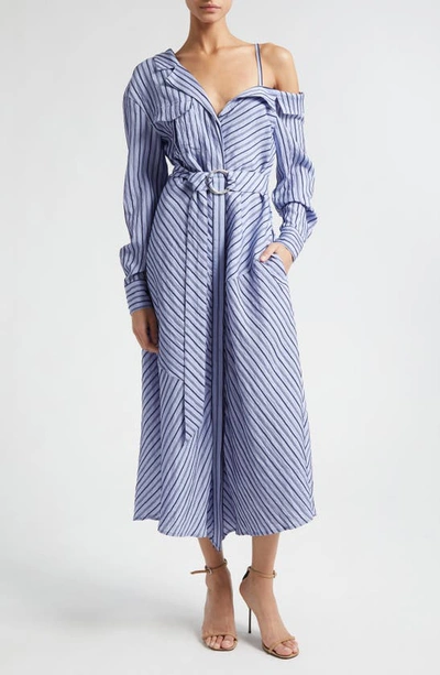 Cinq À Sept Marcella Belted One-shoulder Midi Shirt Dress In Navy Raincloud